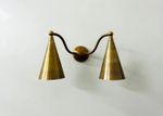 1950s Antique Double Sconce Mid Century Modern Raw Brass Wall Lamp