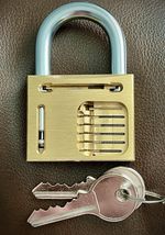 Brass Cutaway Padlock w/ 2 Keys. Locksmith Locksport