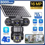 16MP 4 CAMERAS Solar 4G PTZ Security Camera 6K 16MP 4-Lens Night Vision 10x Zoom