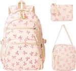 3-Piece Bow School Bag Set, Adorable Bow Bag, Pink Girls Backpack for School, W