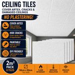 Ceiling Tiles Cover Artex Cracks & Damaged Ceilings No Plaster 50x50cm 8 Pack