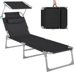 SONGMICS Sun Lounger with sunshader, Headrest, Foldable Reclining Chair