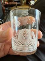 Antique Style Masonic Glass Tumbler Etched Freemasonry Symbols Square Compass G