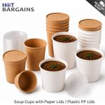 Brown or White Soup Cups with Vented Paper/ PP Lids Takeaway Food Containers