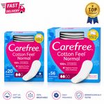 Carefree Cotton Unscented Panty Liners 56 Pack for Women, Soft & Breathable UK