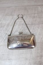 Antique Edwardian EPNS Silver Plate Finger Purse Engraved Detail Silk Lining