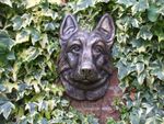 LARGE BRONZED STONE GERMAN SHEPHERD DOGS HEAD WALL MEMORIAL SCULPTURE