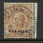 Falkland Islands 1918-20 1/- War Tax pale bistre-brown SG 72a Fine used. (R2562)