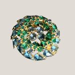 Vintage Mid-Century Blue & Green Rhinestone Wreath Brooch - Gold Tone