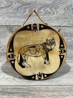 Vintage Hand Stretched Wooden Frame Drum - Native Indian poss Peruvian? Wolf Sym