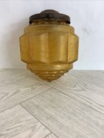 Art Deco 1930s Amber Glass Pendant Stepped Glass Skyscraper Crackle Style hc#AB