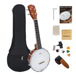 4 String Banjo 23 Inch Banjolele with Mahogany Body and REMO Head, case & Picks