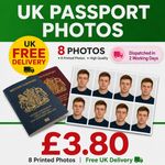 Passport Photo Prints - 8x Official UK Sized Visa Photos 45x35mm - Photo prints