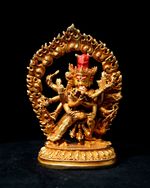 Buddhism Gold Face Lord Cakrasamvara with Consort Gold Plated Copper Statue Nepa