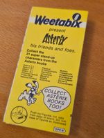 1975 Weetabix Asterix Uncut Card Strip Set 4 Caesar Geriatrix Obelix Badge