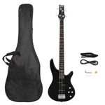 String Electric 4 Bass Guitar Full Size Starter Kit Bag Amp Black
