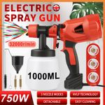 750W Handheld Electric Paint Sprayer 1000mL HVLP Airless Spray Gun Wall Fence