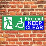 DISABLED FIRE EXIT KEEP CLEAR SIGNAGE - Plastic Boards or Stickers All Sizes