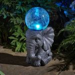Elephant Orb Light Up Garden Ornament Solar Powered Gazing Ball Multicoloured