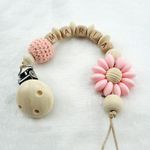 Personalised Name Silicone Dummy Clip Wood Flower Pacifier Chain Strap Gifts New