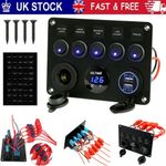 5 Gang ON-OFF Toggle Switch Panel 2 USB 12V Fit Car Boat Marine RV Truck Camper