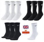 Nike Cushioned Crew Training Socks SX4508 White Black 3 Pair Pack Crew Socks