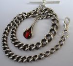 Antique solid silver pocket watch albertina albert chain w/ silver and amber fob