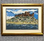 Framed Needlepoint Embroidery Picture Bamburgh Castle Landscape Scene
