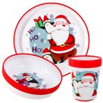 Christmas Xmas 3pcs Bicolor Kids Childrens Dinner Set Plate, Bowl & Tumbler