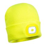 PORTWEST LED Head Light Torch Beanie Hat USB Rechargeable High Vis Yellow