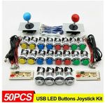 DIY Arcade USB Game Controllers Kit Parts 2 Joystick+50 LED Illuminated Button~