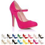 Womens Ladies Mary Jane High Heel Buckle Ankle Strap Party Evening Court Shoes