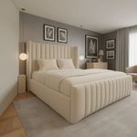 Winged Panel Bed Frame Plush Velvet Upholstered Ottoman Gas Lift Storage Double