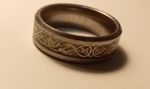 tungsten mens wedding ring, silver colour with pattern. Excellent condition