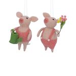 Gisela Graham Set of 2 Felt Mr and Mrs Pig Easter Decorations with Hanging Twine