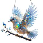 Crystal Sky Bluebird Stained Art Ornament, Terrain-Hill Indoor/Outdoor Blue Humm