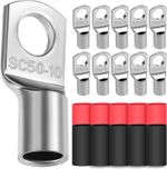 10X Cable Lugs 50Mm² M10 Thickened Copper Uninsulated SC Crimp Lugs Battery Cabl