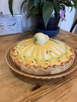 Vintage Silea France Ceramic Covered Pie Tart Dish Barbotine Trompe L’oeil Pear