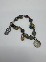 Vintage Catholic Religious Charm Bracelet Enamel Virgin Mary Saint Medals