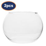 Clear Glass Bowl Vase 2Pcs Fishbowl Terrarium Round Centrepiece Minimalist 12cm