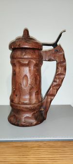 Hand-Carved Vintage Wooden Beer Stein / Tankard with Lid