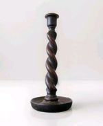 Antique Vintage English Oak Barley Twist Wooden Candlestick 12” VGC