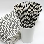 Paper Straws, Black & White Striped, 200mm long, 6mm Diameter, Biodegradable