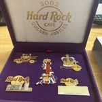 2002 Hard Rock Cafe UK Golden Jubilee  Pin Set LE 450 In Original Purple Box
