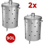 2 x 90L GALVANISED INCINERATOR FIRE BIN GARDEN WOOD LEAF PAPER RUBBISH WASTE BUR