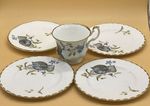 Very Pretty Gold Edged Fine Bone China Cup & Tea Plates with Blue Forget-Me-Nots