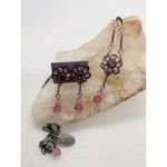 Vintage Liz Palacios SF Pink Crystal Flower Necklace and Earring Set Y2K 16in