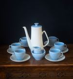 Mid-Century Staffordshire England Coffee Set – Blue & White Porcelain – 15 Piece