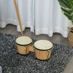 Wooden Bongo Drum Set Φ7.75" & Φ7" w/ Drum Head For Adults Beginners