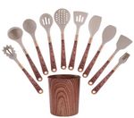 KITCHEN UTENSIL SET 10 PCS, HEAT RESISTANT, NON STICK, SILICONE & WOOD MATERIAL